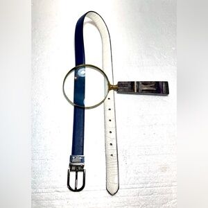 Leather Blue and White Unisex Belt